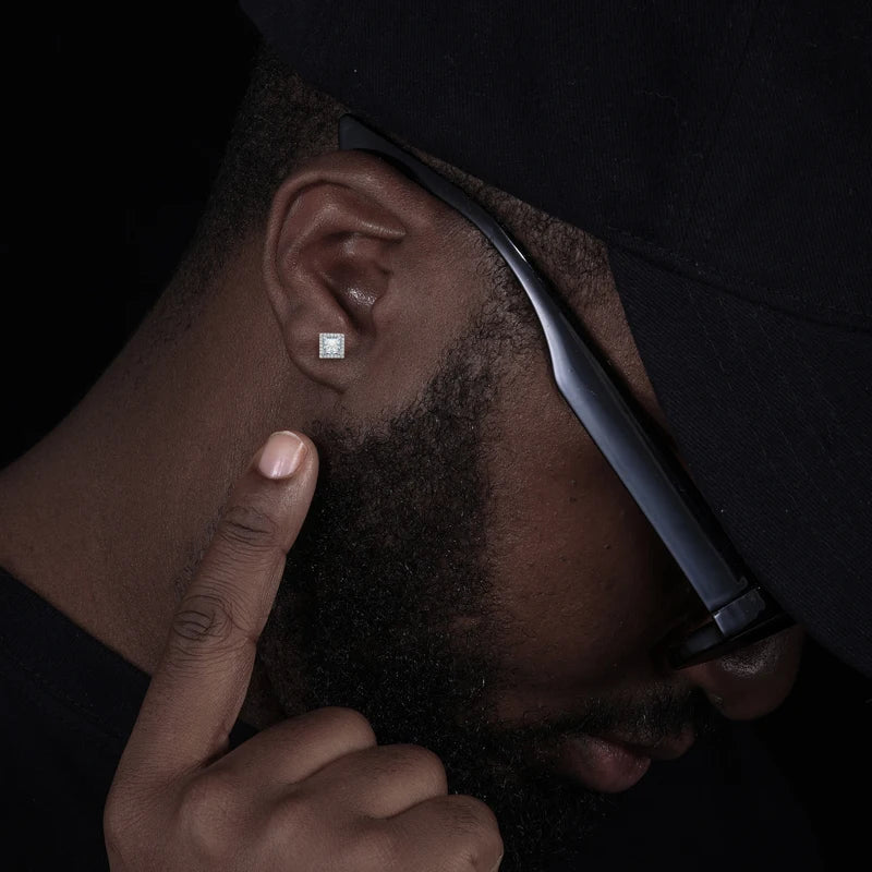 Pass Diamond Tester Moissanite Halo Stud Earrings For Woman Man 925 Sterling Silver Princess Cut Earrings Luxury Fine Jewelry