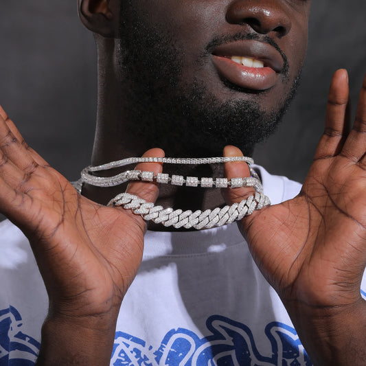 3pcs/set D VVS Moissanite Chain Necklace 925 Sterling Sliver For Man Women Christmas Party Hip Hop Jewelry Gifts Tennis Chain