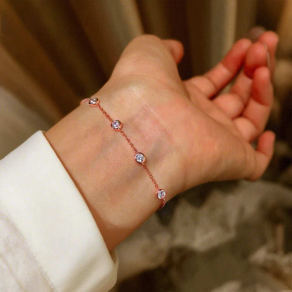 Round Bubble Full Moissanite Bracelet For Women Adjustable 925 Silver Plated 18K Link Bracelet D Color Lab Diamond Bengle