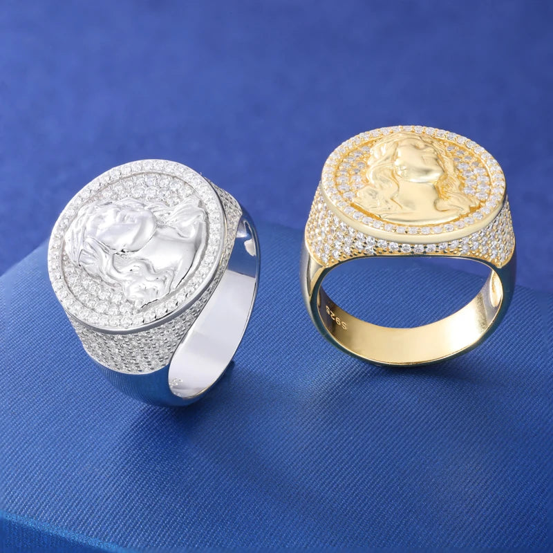 New S925 Moissanite Jesus Head Ring Me/ Women Fashion Religious Amulet Accessories Hip Hop Punk Iced Out Sterling Silver Jewelry