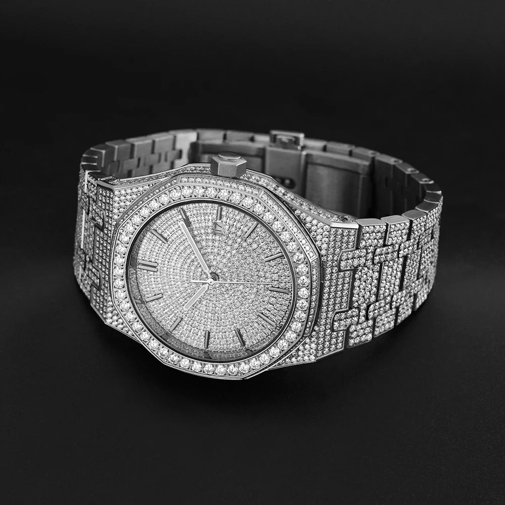 Luxury Brand Stainless Steel Automatic Mechanical Watch Hip Hop Iced Out VVS Moissanite Watch Pass Diamond Tester