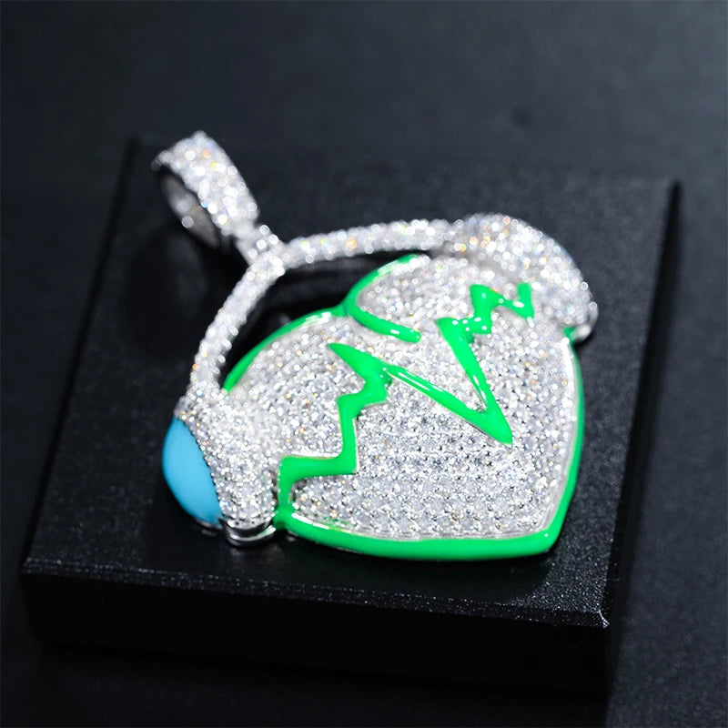 New Moissanite Glowing Heart With Earphone Pendant Necklace Iced Out S925 Silver D VVS Moissanite Hip Hop Fine Jewelry Gifts