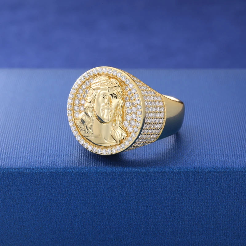 New S925 Moissanite Jesus Head Ring Me/ Women Fashion Religious Amulet Accessories Hip Hop Punk Iced Out Sterling Silver Jewelry