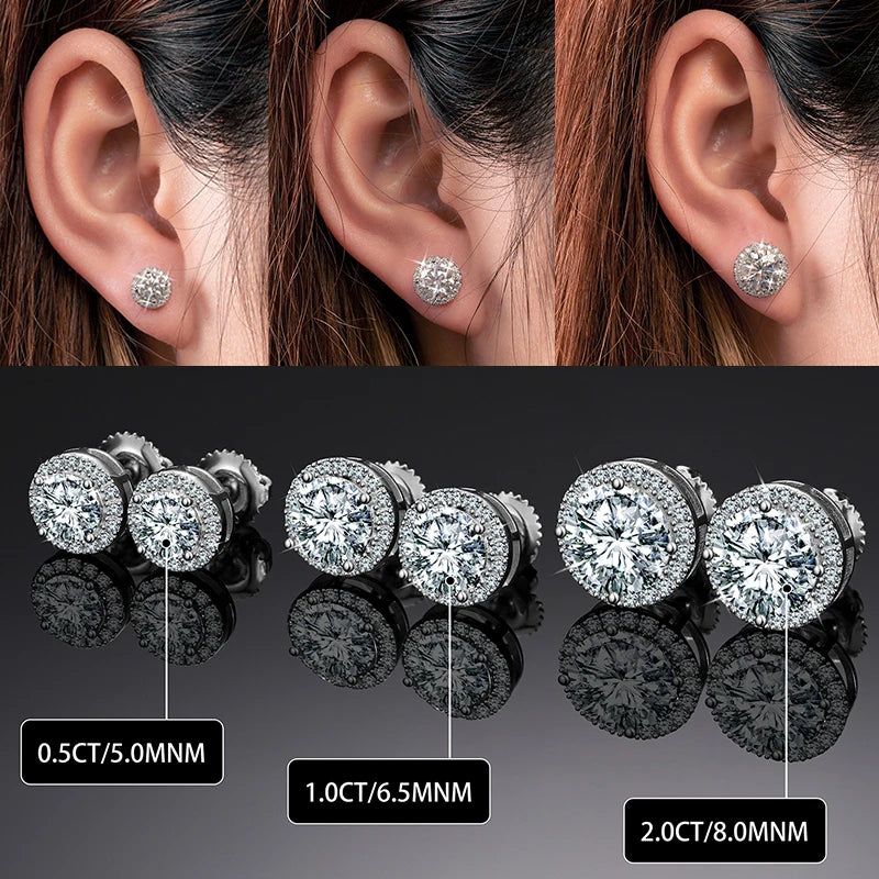 New 925 Sterling Silver D VVS1 Moissanite Stud Earrings For Women Round Earrings Engagement Wedding Daily Work Party Luxurious Gift