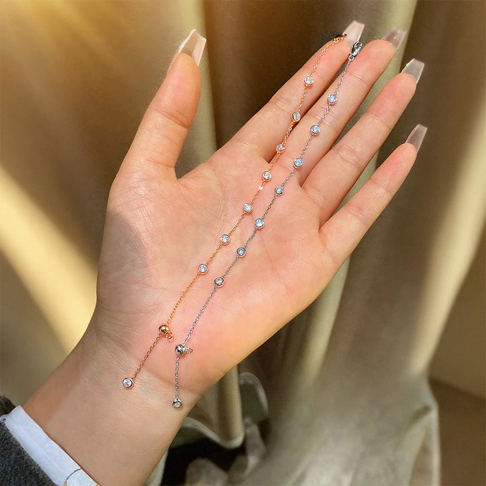 Round Bubble Full Moissanite Bracelet For Women Adjustable 925 Silver Plated 18K Link Bracelet D Color Lab Diamond Bengle