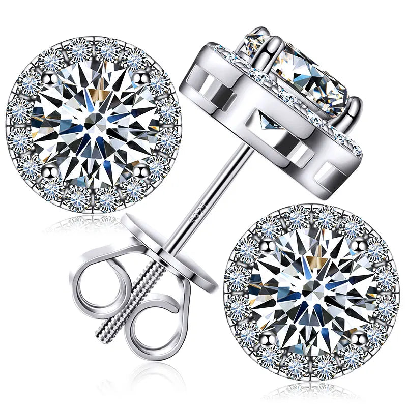 Unisex Classic Round Moissanite Earrings 925 Silver  For Men/Women  D Color VVS1 Moissanite Round Earrings Fine Jewelry