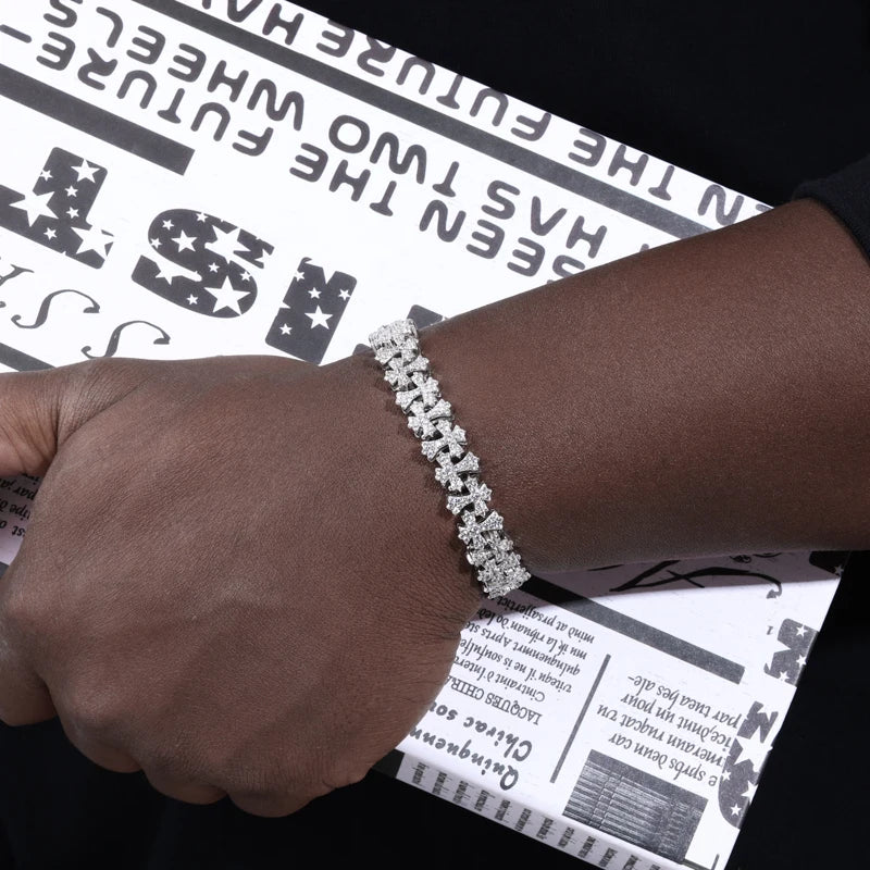 New 925 Sterling Silver Gothic Cross Bracelet for Men/Women Full Iced Out Moissanite Unisex Dainty Chain Jewelry Gift