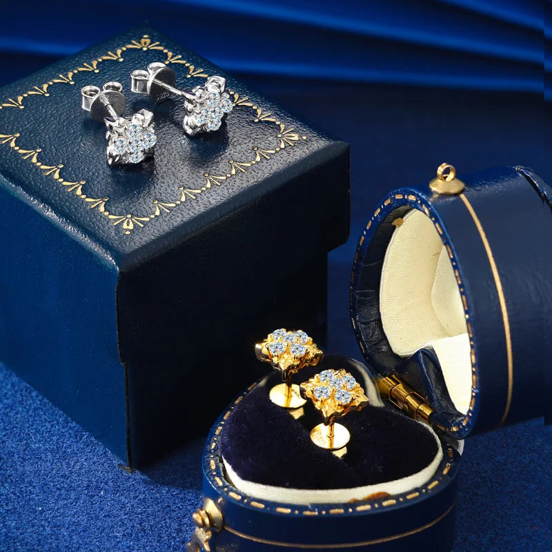 Bling Iced Out Moissanite Iris Stud Earrings For Women Men 925 Sterling Silver 18K Gold Plated Elegant Flower Earrings Jewelry