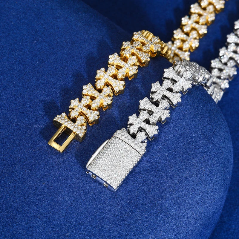 New 925 Sterling Silver Gothic Cross Bracelet for Men/Women Full Iced Out Moissanite Unisex Dainty Chain Jewelry Gift