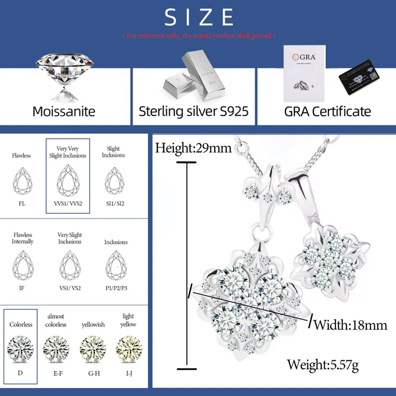New Trend Original 925 Sterling Silver Twin Iris Pendant Necklaces D VVS1 Moissanite Charm Necklace Fine Jewelry for Women Men