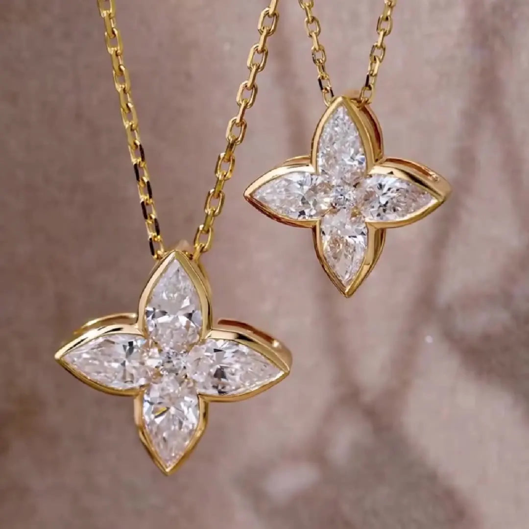 Full Moissanite Pendant Necklaces Fashion Flower Pear/Round Cut Diamond Neck Chain S925 Silver Wedding GRA Jewelry Gifts