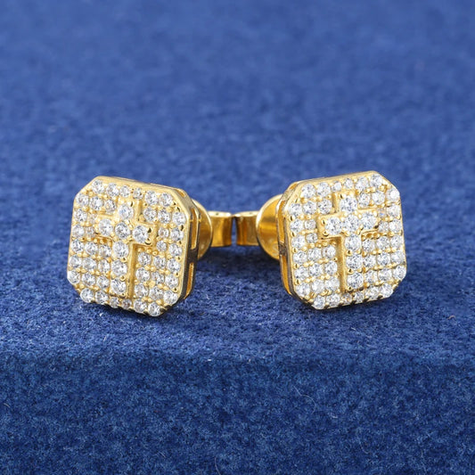 D VVS Round Moissanite Square Cross Stud Earrings for Women/Men 925 Sterling Silver Fine Wedding Jewelry Gift With Certified By GRA