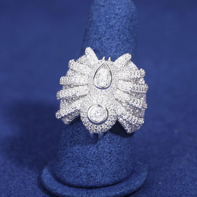 New S925 Iced Out Domineering Spider Animal Moissainte Ring For Men Sterling Silver Hip Hop Shining Party Jewelry Christmas Gift