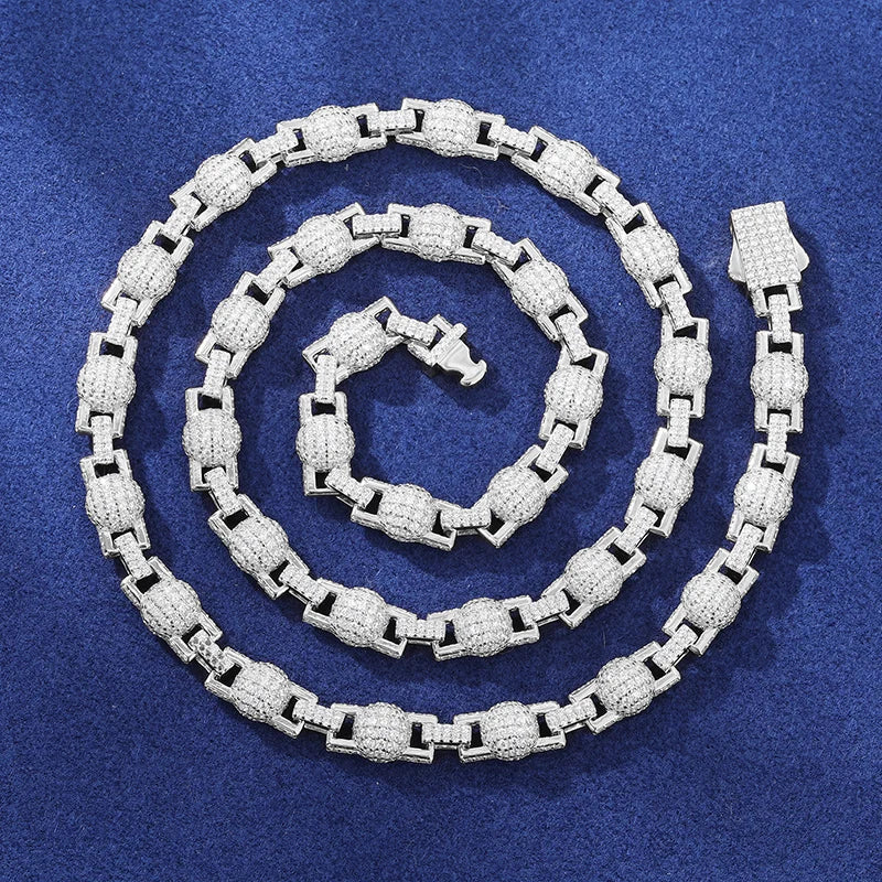 S925 Moissanite Iced Out Ball Link Chain Hip Hop Men Necklace Sterling Silver Bling Microw Paved Shining Wedding Party Gifts