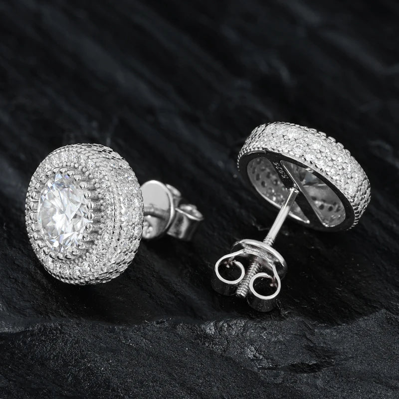 0.2-1.6CT Iced Out Moissanite Halo Stud Earrings For Men/Women GRA Certified 100% 925 Silver Daily Round Earrings Jewelry Gifts, Party, Lifestyle.