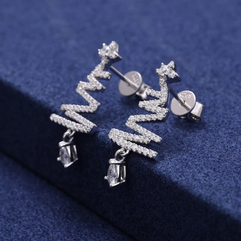 New 1ct Christmas Tree Moissanite Stud Earrings For Women 925 Sterling Silver Sparkling Ear Wedding Party Fine Jewelry Gifts