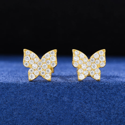 Real 925 Sterling Silver Mini Butterfly Stud Earrings For Man Woman Iced Out Moissanite Cute Fine Wedding Party Jewelry Gifts
