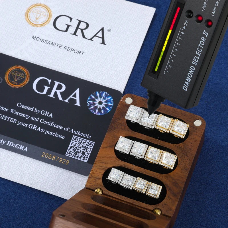 Pass Diamond Tester Moissanite Halo Stud Earrings For Woman Man 925 Sterling Silver Princess Cut Earrings Luxury Fine Jewelry