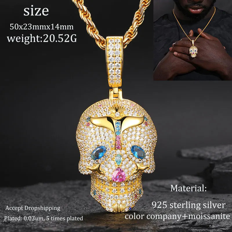 Men S925 Trust No one Pendant Necklace Iced Out Moissanite Gold Silver Color Charm Hip Hop, Fine Jewelry, Gift, Party.