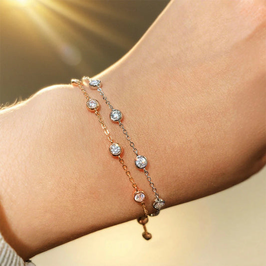Round Bubble Full Moissanite Bracelet For Women Adjustable 925 Silver Plated 18K Link Bracelet D Color Lab Diamond Bengle