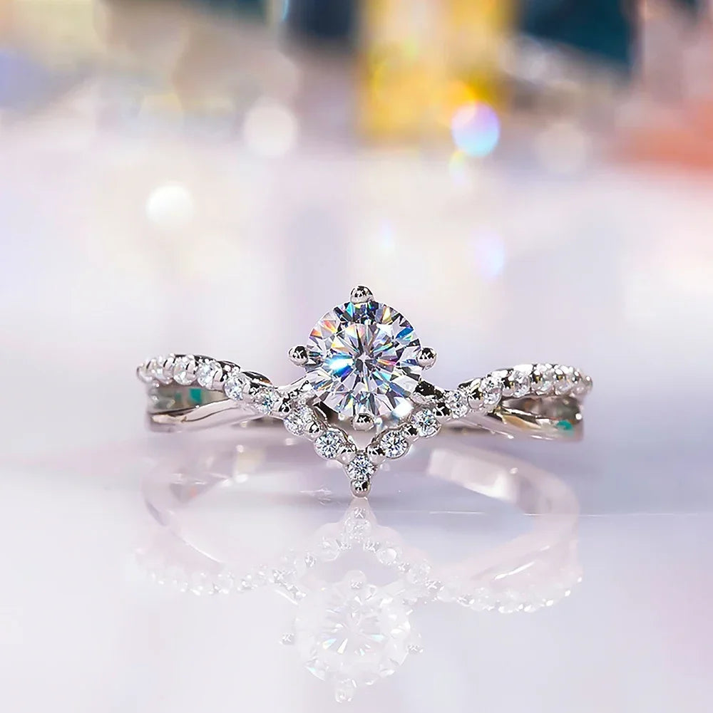 1 Carat 6.5mm Moissanite Diamond Bridal Rings Certified925 Sterling Silver Promise Engagement Ring Wedding Band for Women KUTPF