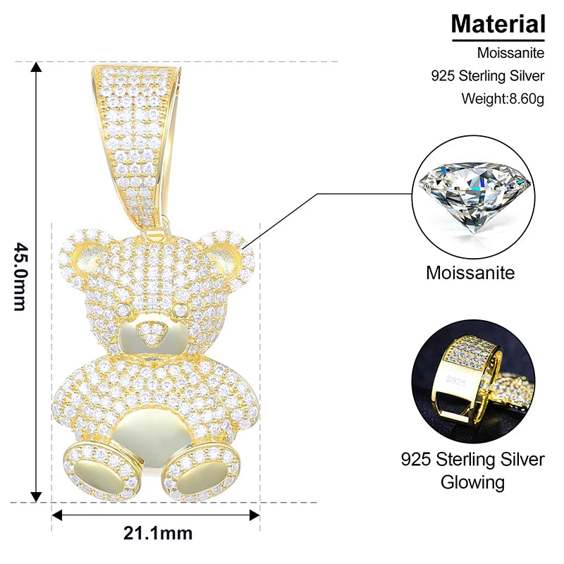 Exquisite Moissanite Fashion Bear Pendant Necklace Lovely Animal Bear Pendant For Men/Women Birthday Party Anniversary Gift Jewelry