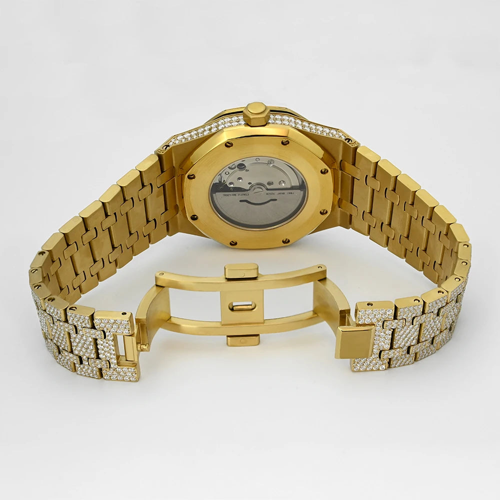 Luxury Brand Stainless Steel Automatic Mechanical Watch Hip Hop Iced Out VVS Moissanite Watch Pass Diamond Tester