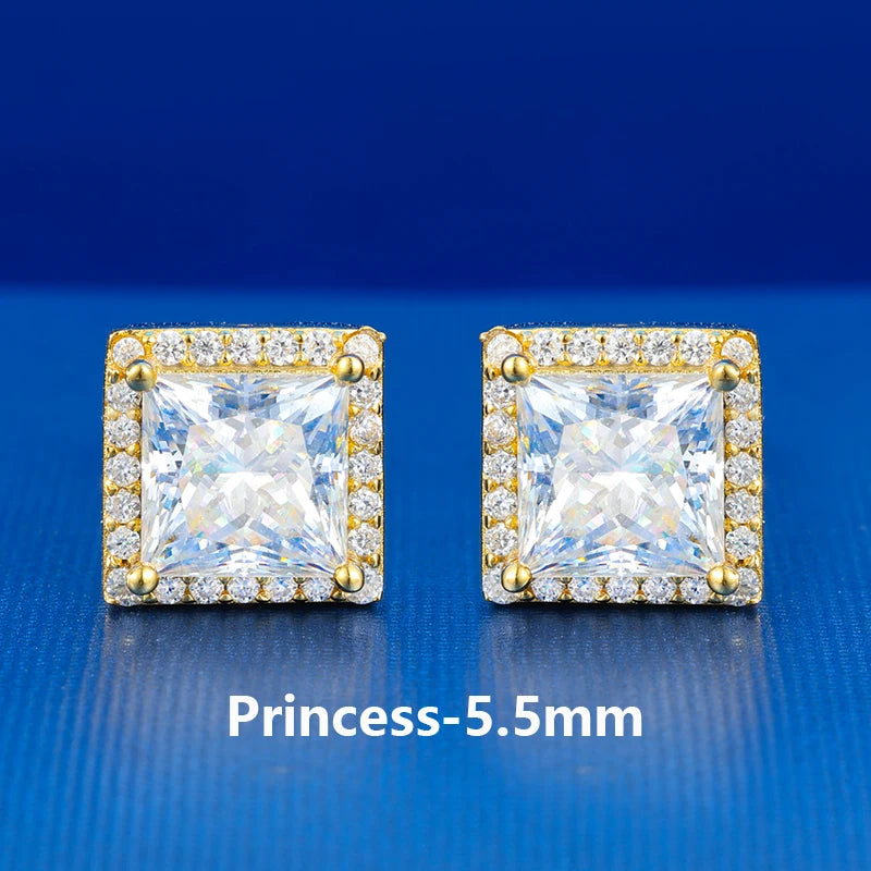 Pass Diamond Tester Moissanite Halo Stud Earrings For Woman Man 925 Sterling Silver Princess Cut Earrings Luxury Fine Jewelry