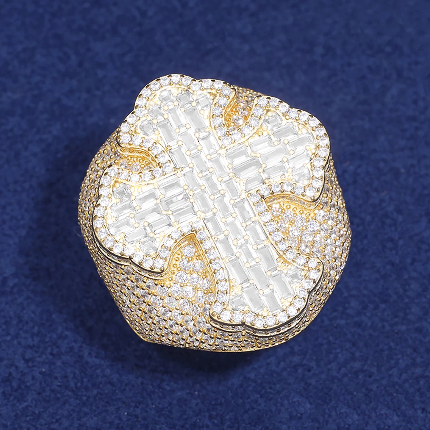 New Design Luxury Baguette Iced Out Cross Ring For Men 925 Sterling Silver Moissanite Diamond Finger Rings Hip Hop Party Jewelry