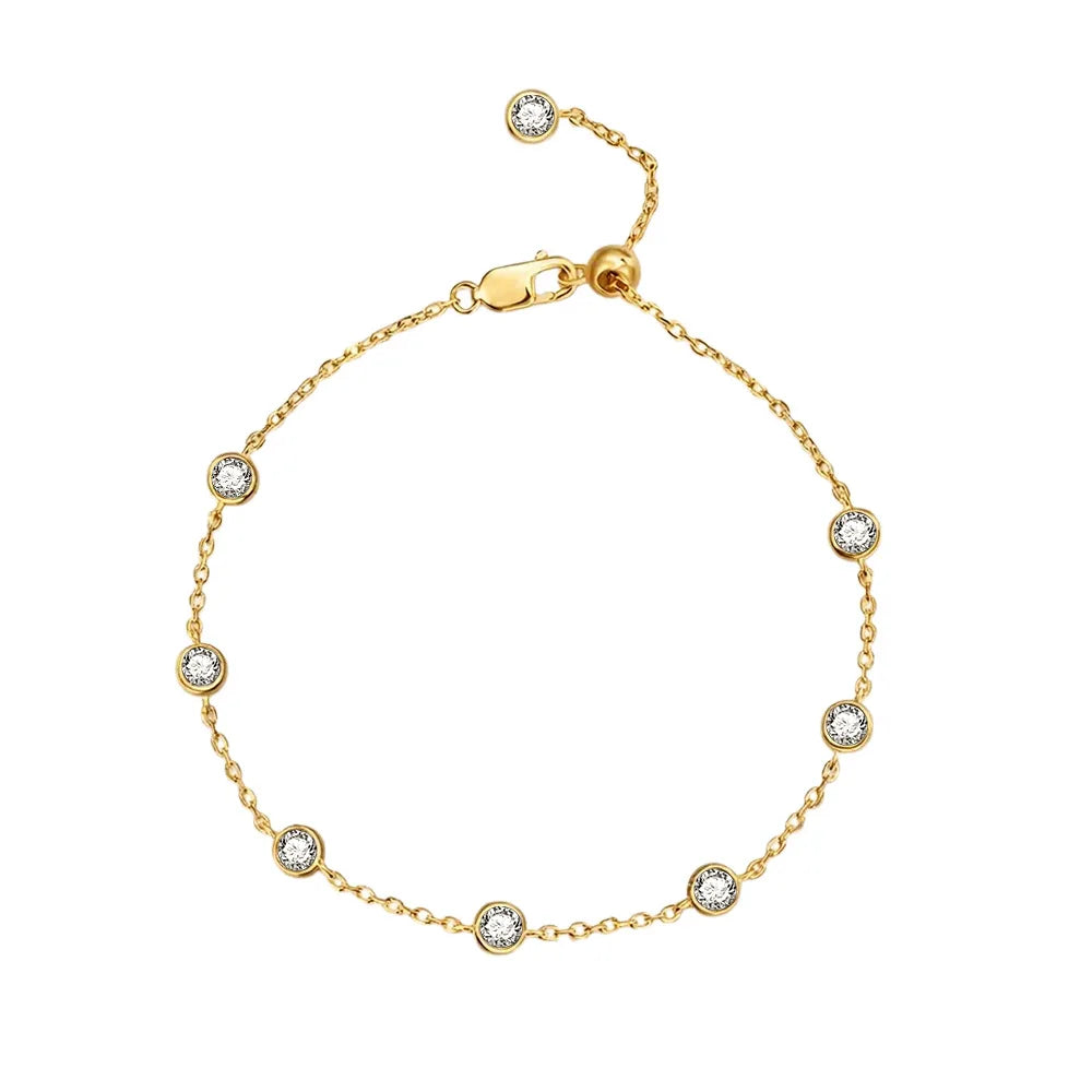 Round Bubble Full Moissanite Bracelet For Women Adjustable 925 Silver Plated 18K Link Bracelet D Color Lab Diamond Bengle