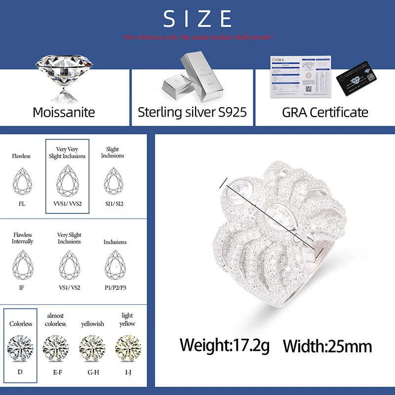 New S925 Iced Out Domineering Spider Animal Moissainte Ring For Men Sterling Silver Hip Hop Shining Party Jewelry Christmas Gift
