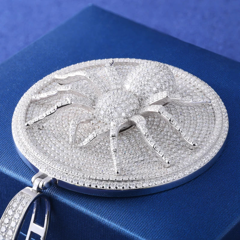 Luxury Hip Hop 925 Sterling Silver Spider Pendant for Men Iced Out Round Moissanite Charm Chain Passed Diamond Test Fine Jewelry