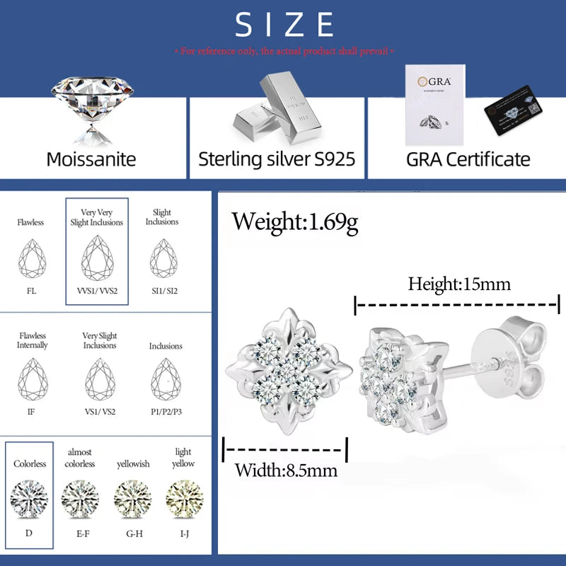 Bling Iced Out Moissanite Iris Stud Earrings For Women Men 925 Sterling Silver 18K Gold Plated Elegant Flower Earrings Jewelry