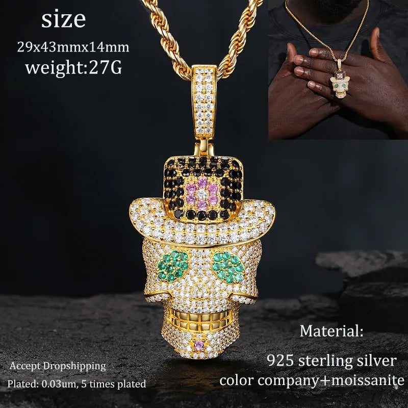 Men S925 Trust No one Pendant Necklace Iced Out Moissanite Gold Silver Color Charm Hip Hop, Fine Jewelry, Gift, Party.