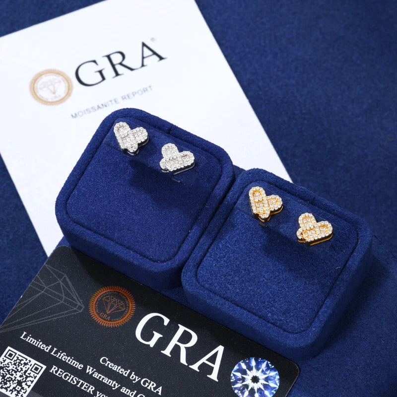 Original Design Full D VVS Moissanite Heart Stud Earrings for Women Men 925 Sterling Silver Exquisite Daily Wedding Jewelry Gift