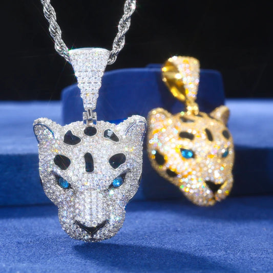 Hip Hop Bling D VVS Moissanite Leopard Pendant For Women Men 925 Sterling Silver Chain Necklace Animal Style Trend Jewelry Gifts