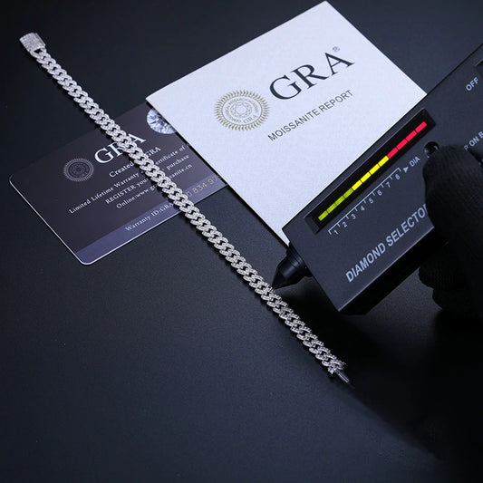 Hip Hop Rock Solid 925 Sterling Silver Created Moissanite Diamonds Cuban Bracelets For Men Fine, Party Jewelry 6MM