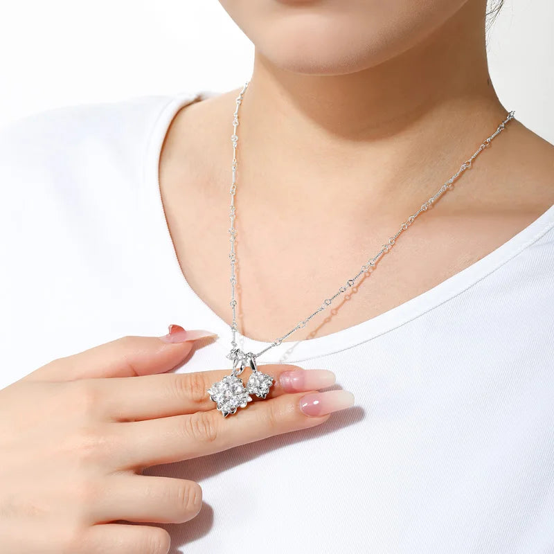 New Trend Original 925 Sterling Silver Twin Iris Pendant Necklaces D VVS1 Moissanite Charm Necklace Fine Jewelry for Women Men