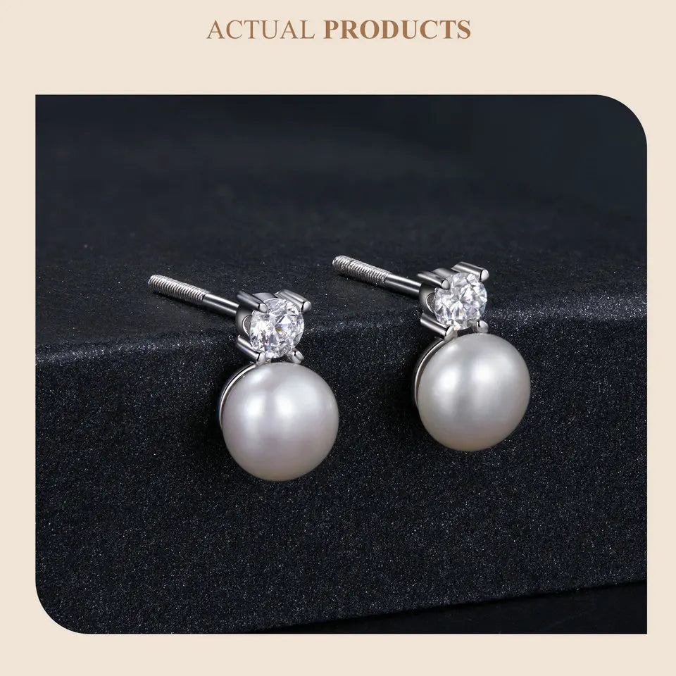 Beautiful Moissanite 925 Sterling Silver Freshwater Pearl Stud Earrings VVS1 Lab Created Diamond Wedding Earring Elegant Women Gift