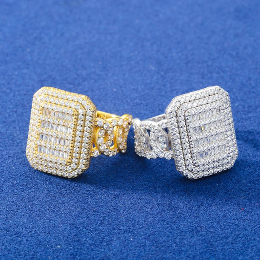 Luxury Certified Full Moissanite Miami Cuban Ring for Men Women 925 Sterling Silver 18K Gold Plated HipHop Jewelry Eternity Ring