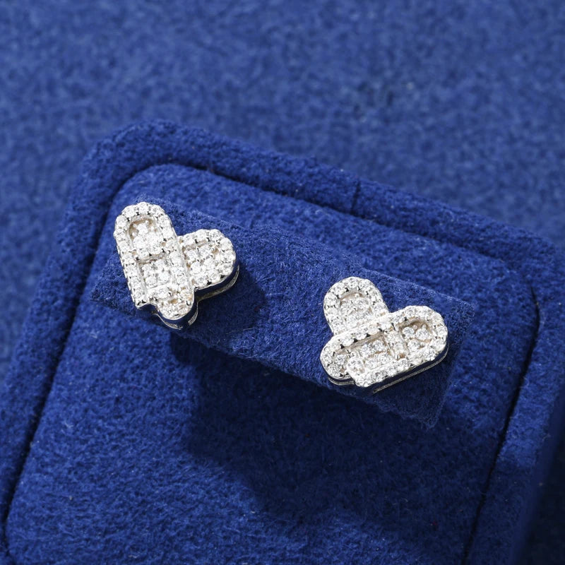 Original Design Full D VVS Moissanite Heart Stud Earrings for Women Men 925 Sterling Silver Exquisite Daily Wedding Jewelry Gift