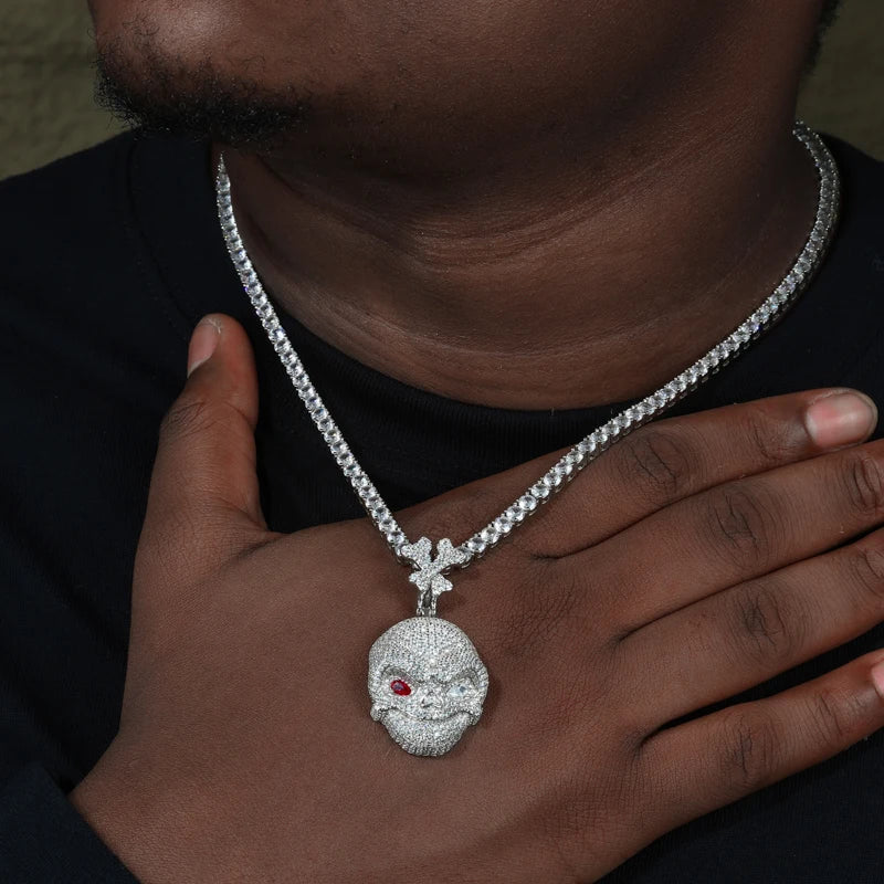 New Personalized Hip Hop Full Iced Out Moissanite Odd-eyed Skull Pendant Necklace For Men Solid Silver 925 Fine Charm Jewelry