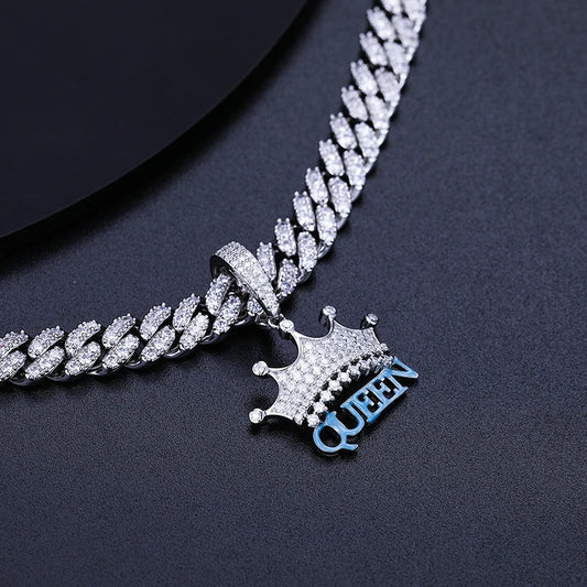 D VVS Moissanite Crown Queen Pendant Necklace S925 Silver Creativity Girl Men Hip Hop Fine Jewelry Fashion Personality Gift