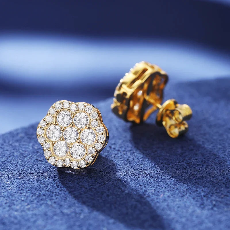 Luxury 925 Moissanite Flower Stud Earrings For Women Men Iced Out Bling  Lab Created Diamond 925 Sterling Silver Hip Hop Jewelry