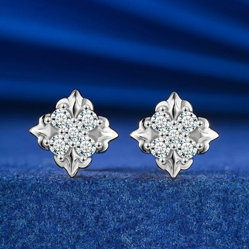 Bling Iced Out Moissanite Iris Stud Earrings For Women Men 925 Sterling Silver 18K Gold Plated Elegant Flower Earrings Jewelry