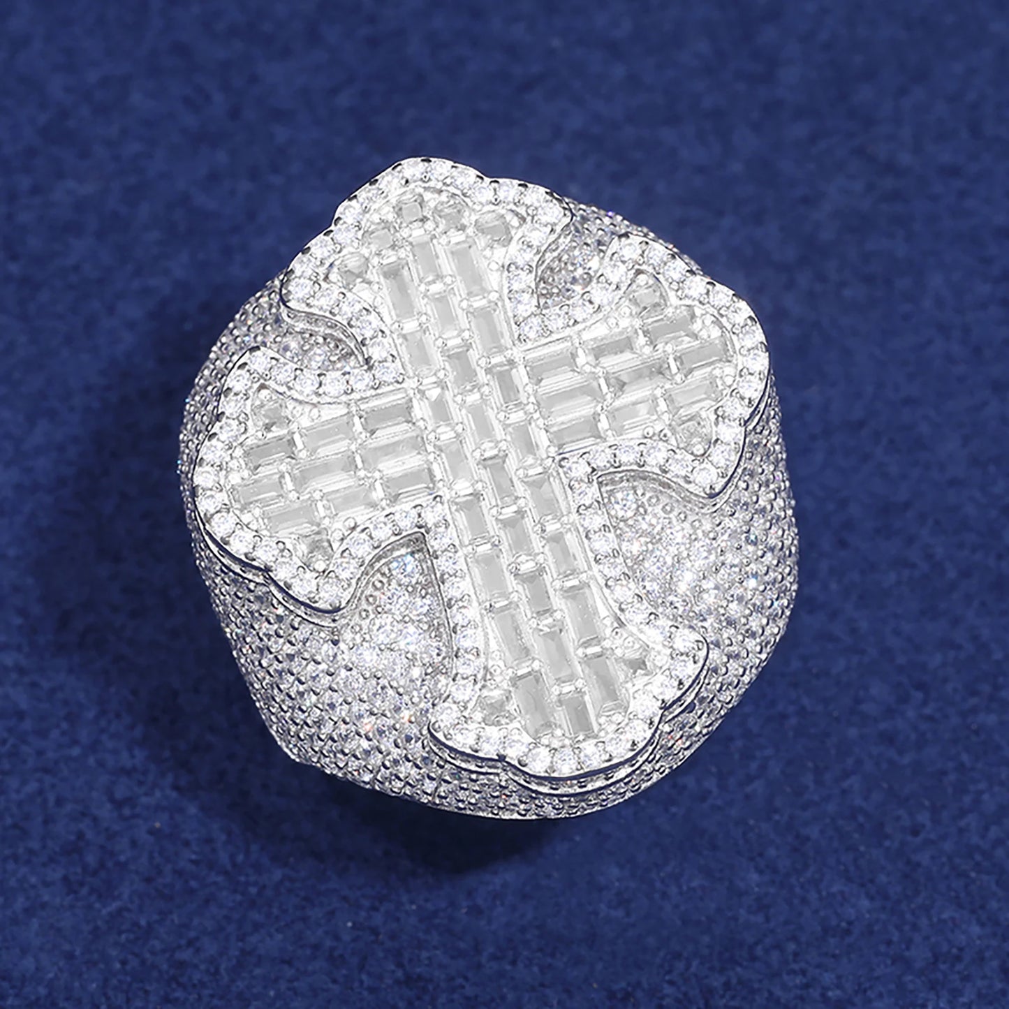 New Design Luxury Baguette Iced Out Cross Ring For Men 925 Sterling Silver Moissanite Diamond Finger Rings Hip Hop Party Jewelry