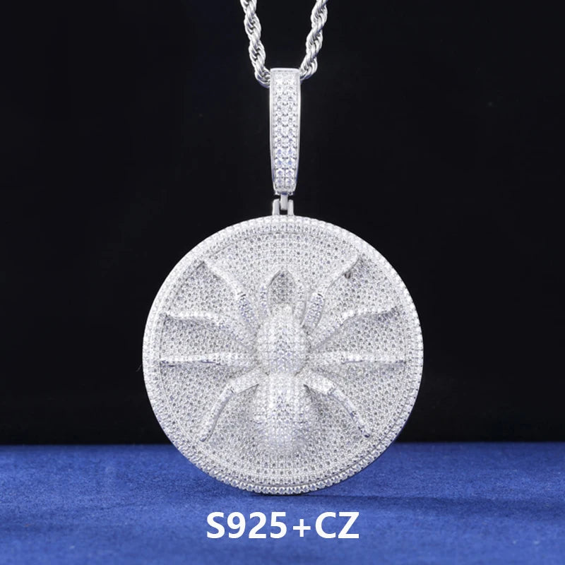 Luxury Hip Hop 925 Sterling Silver Spider Pendant for Men Iced Out Round Moissanite Charm Chain Passed Diamond Test Fine Jewelry