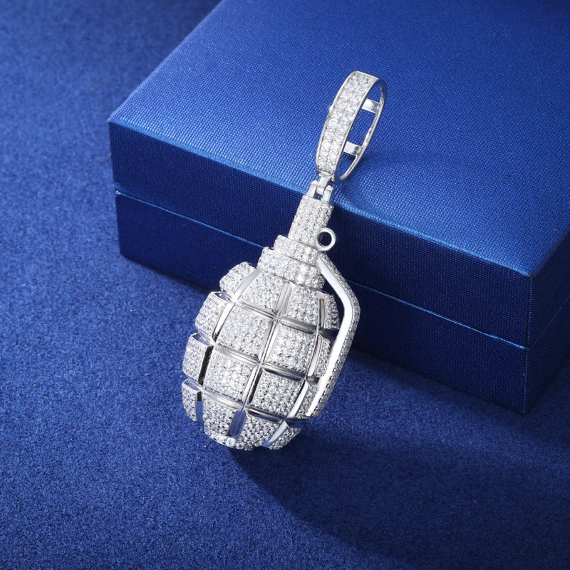 Iced Out Moissanite Retro Creative Hip Hop Grenade Men's Pendant Necklace For Male Women Punk Hip Hop Accessories Gift Wholesale