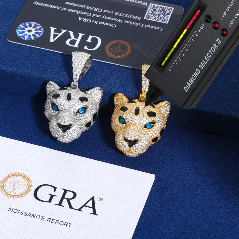 Hip Hop Bling D VVS Moissanite Leopard Pendant For Women Men 925 Sterling Silver Chain Necklace Animal Style Trend Jewelry Gifts