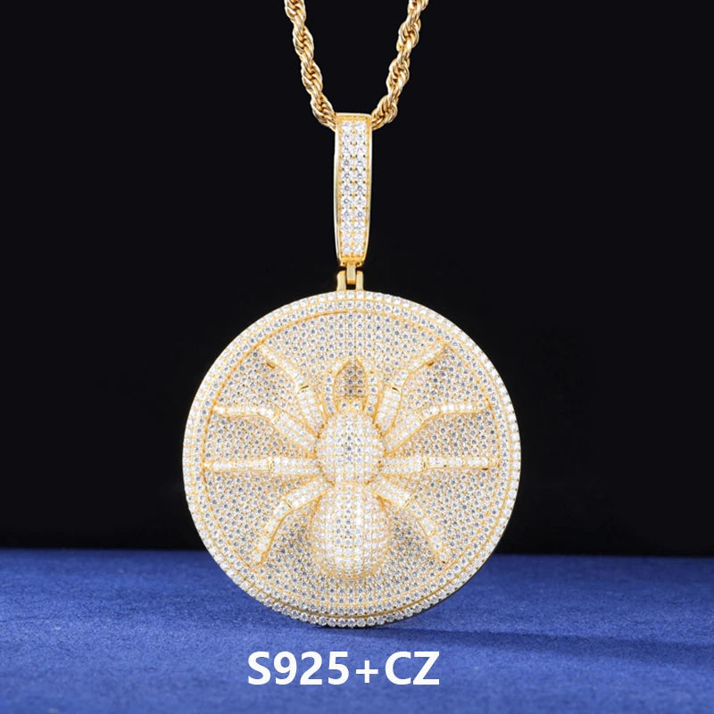 Luxury Hip Hop 925 Sterling Silver Spider Pendant for Men Iced Out Round Moissanite Charm Chain Passed Diamond Test Fine Jewelry